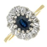 An 18ct gold sapphire and single-cut diamond cluster ring.