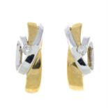A pair of 9ct gold bi-colour diamond hoop earrings.