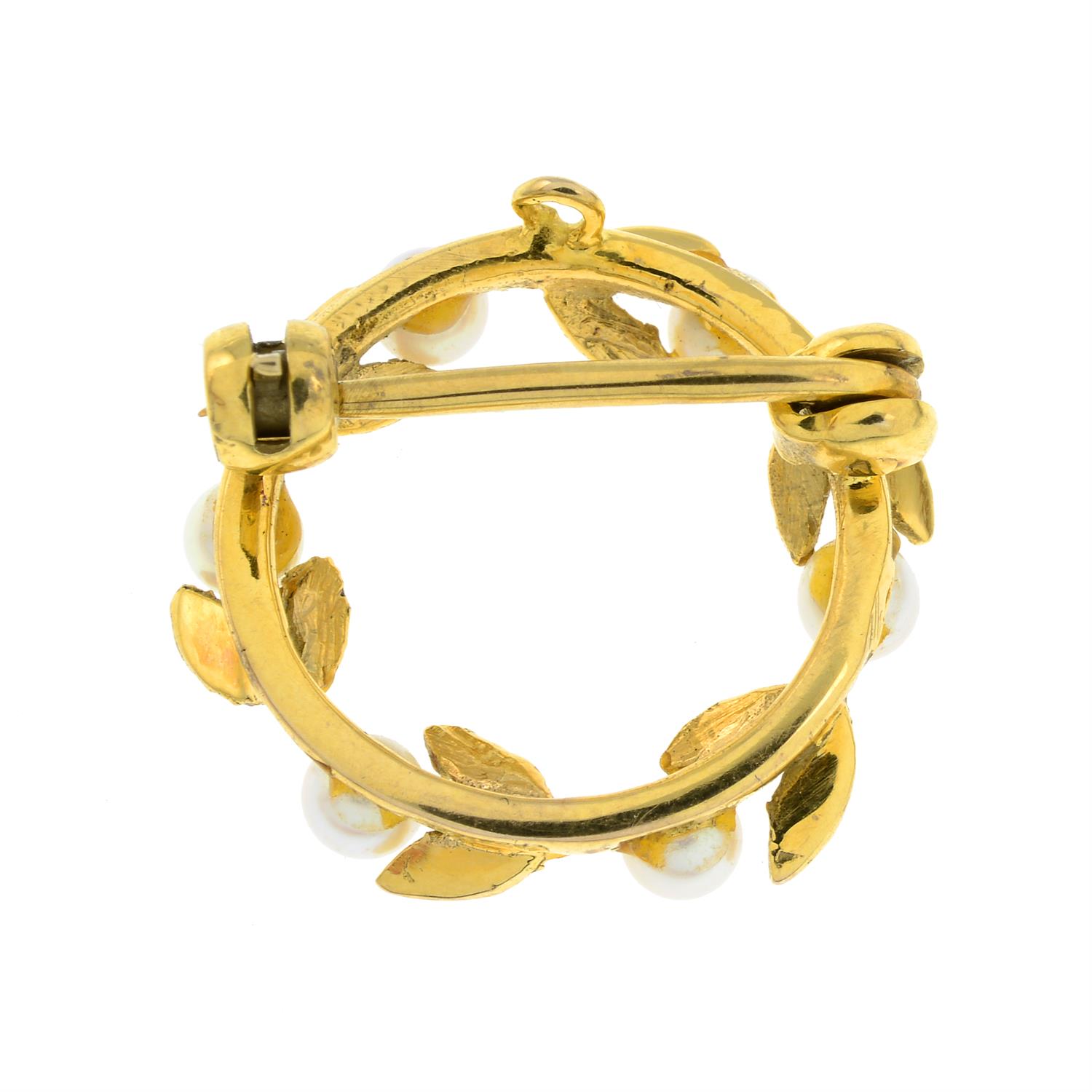 A 9ct gold cultured pearl wreath brooch. - Image 2 of 2