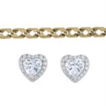 (26714) A 9ct gold chain, together with a pair of 9ct gold cubic zirconia cluster earrings.