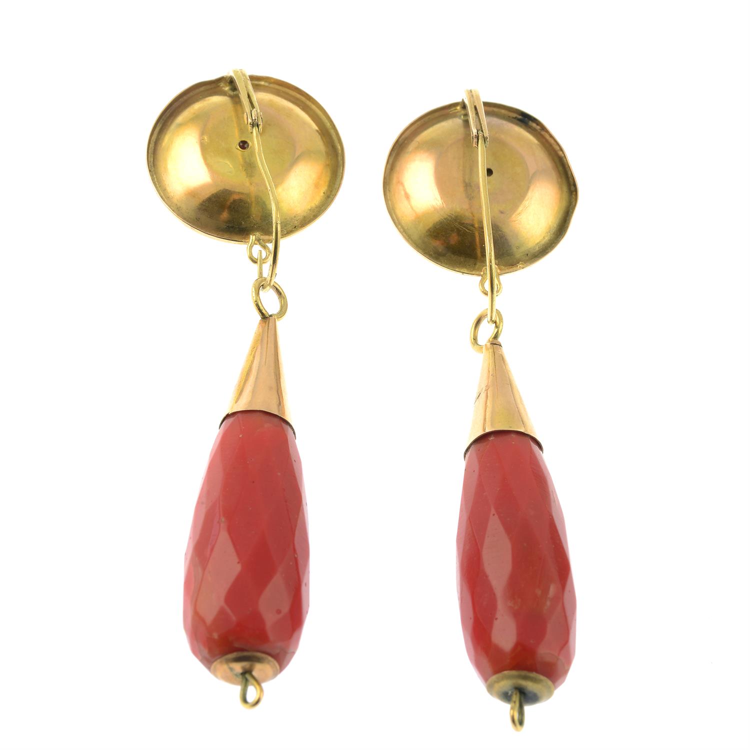 A pair of coral pendant earrings. - Image 2 of 2
