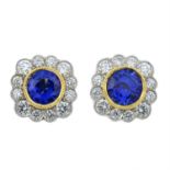 A pair of 18ct gold sapphire and diamond cluster earrings.