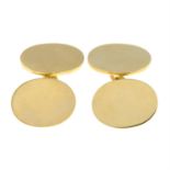 A pair of 9ct gold oval cufflinks.