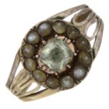 A late 19th century green-gem and split pearl cluster ring.