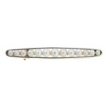 An early 20th century 15ct gold graduated seed pearl bar brooch.