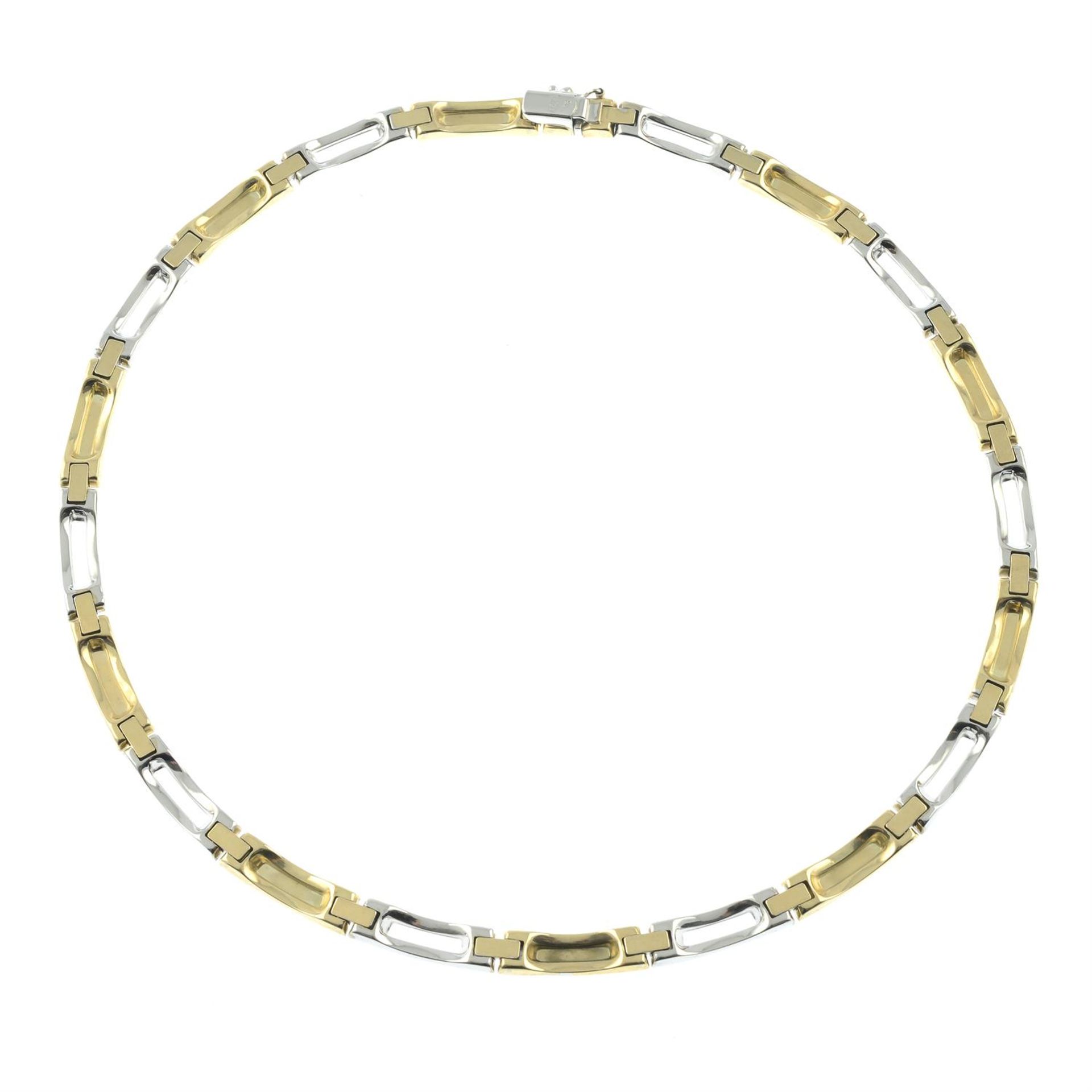 A 9ct bi-colour gold flat-link necklace.