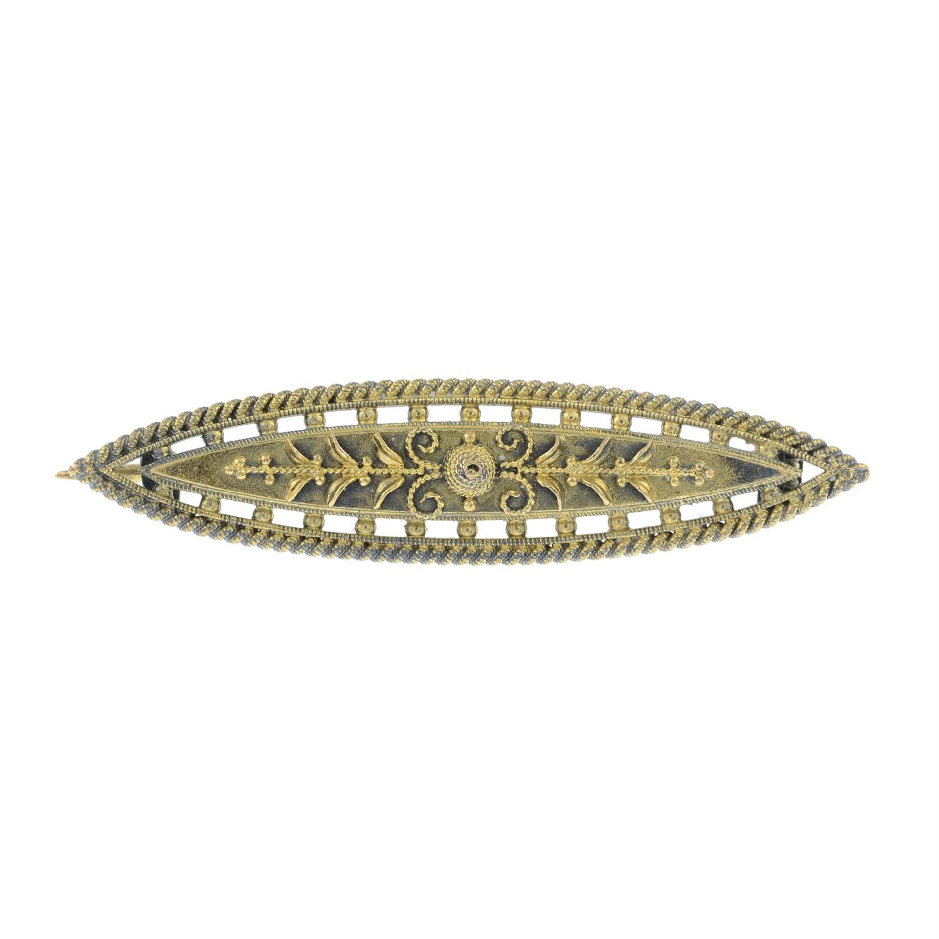 An early 20th century 15ct gold cannetille brooch.