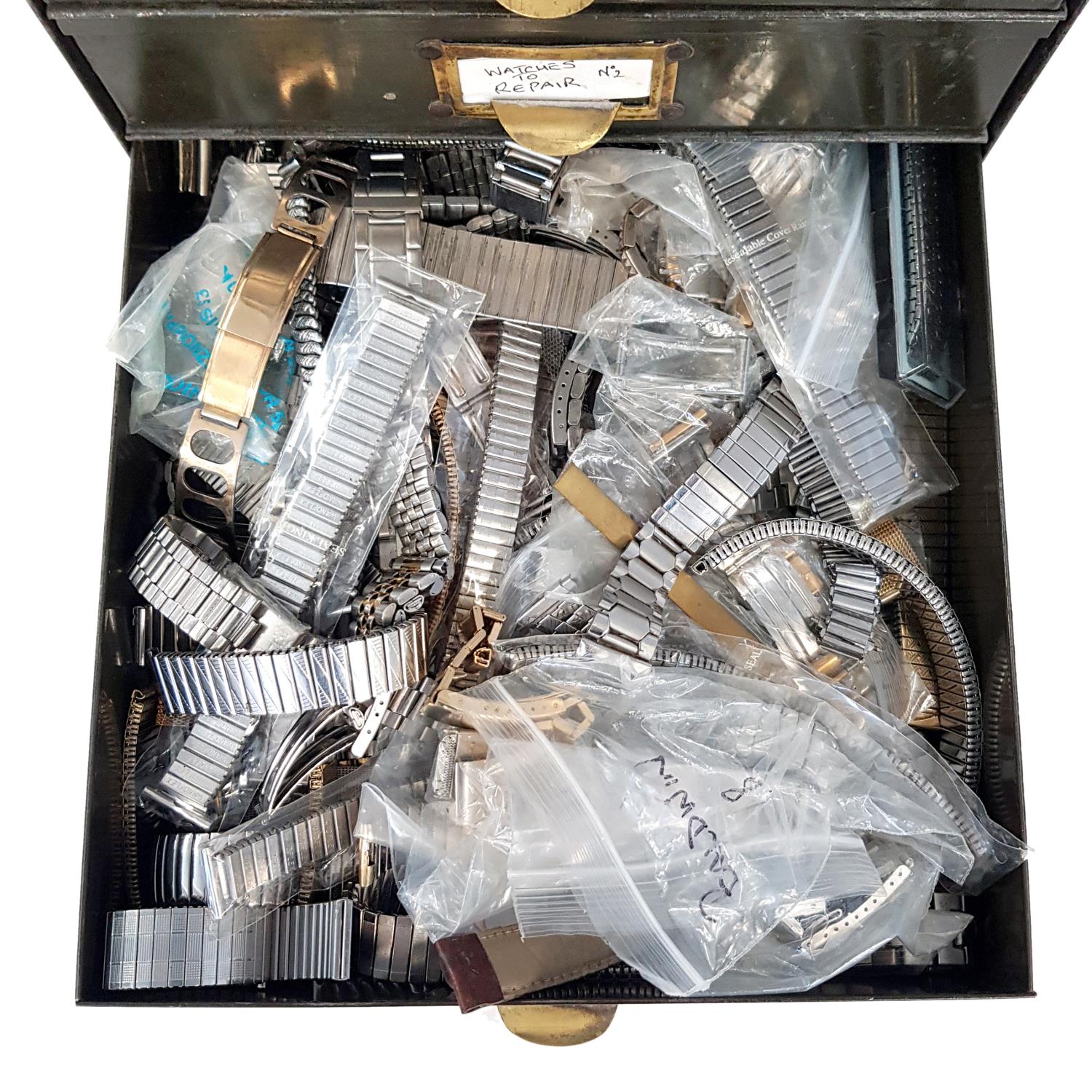 A metal watch repairers cabinet with assorted parts, - Image 6 of 6