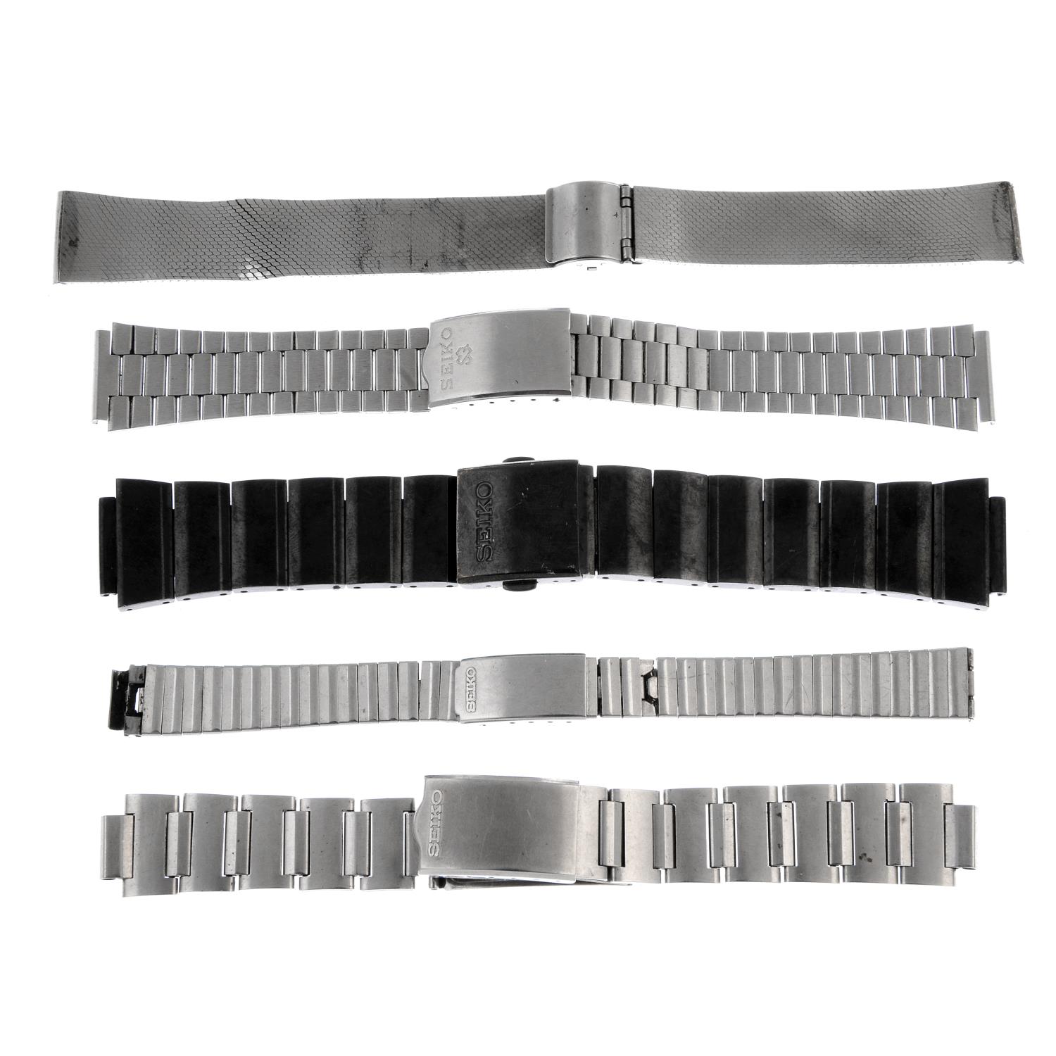 SEIKO - a group of five assorted stainless steel watch bracelets.