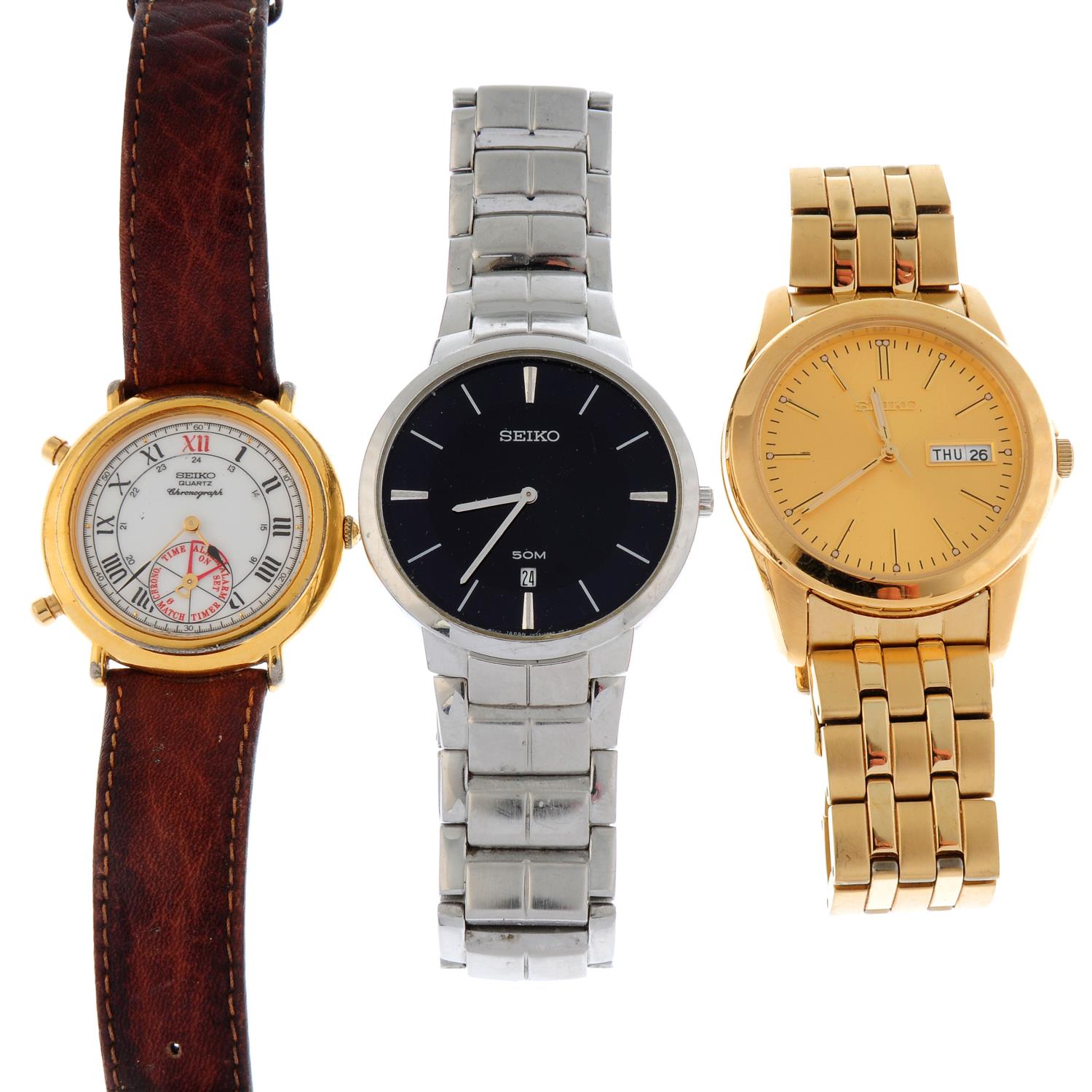 A group of ten assorted Seiko watches.