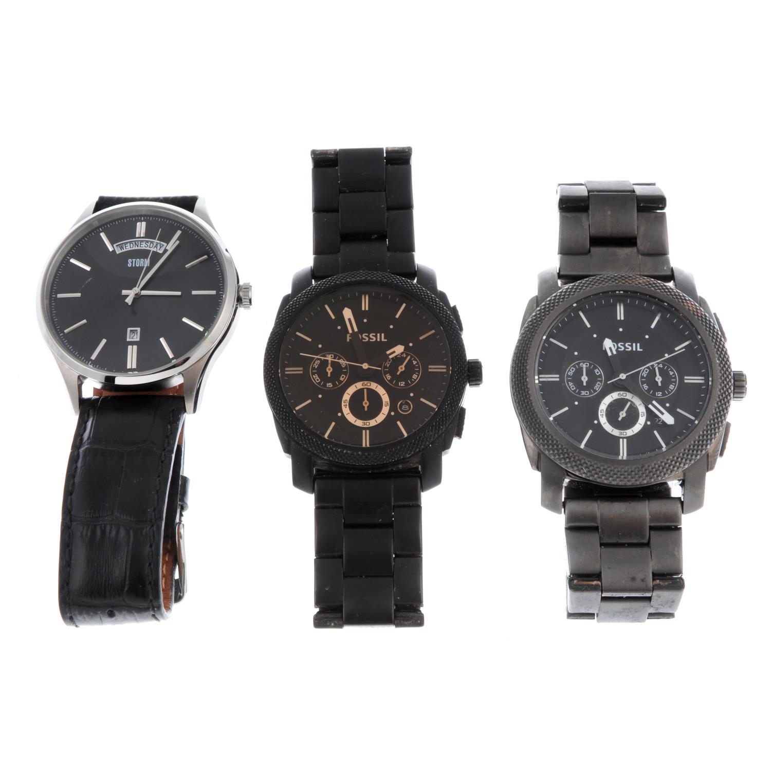 A group of five assorted watches, to include examples by Fossil and Diesel.