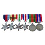 WWII medal group, comprising six medals, together with a Beaufort whistle, Forfar Yeomanry badge,