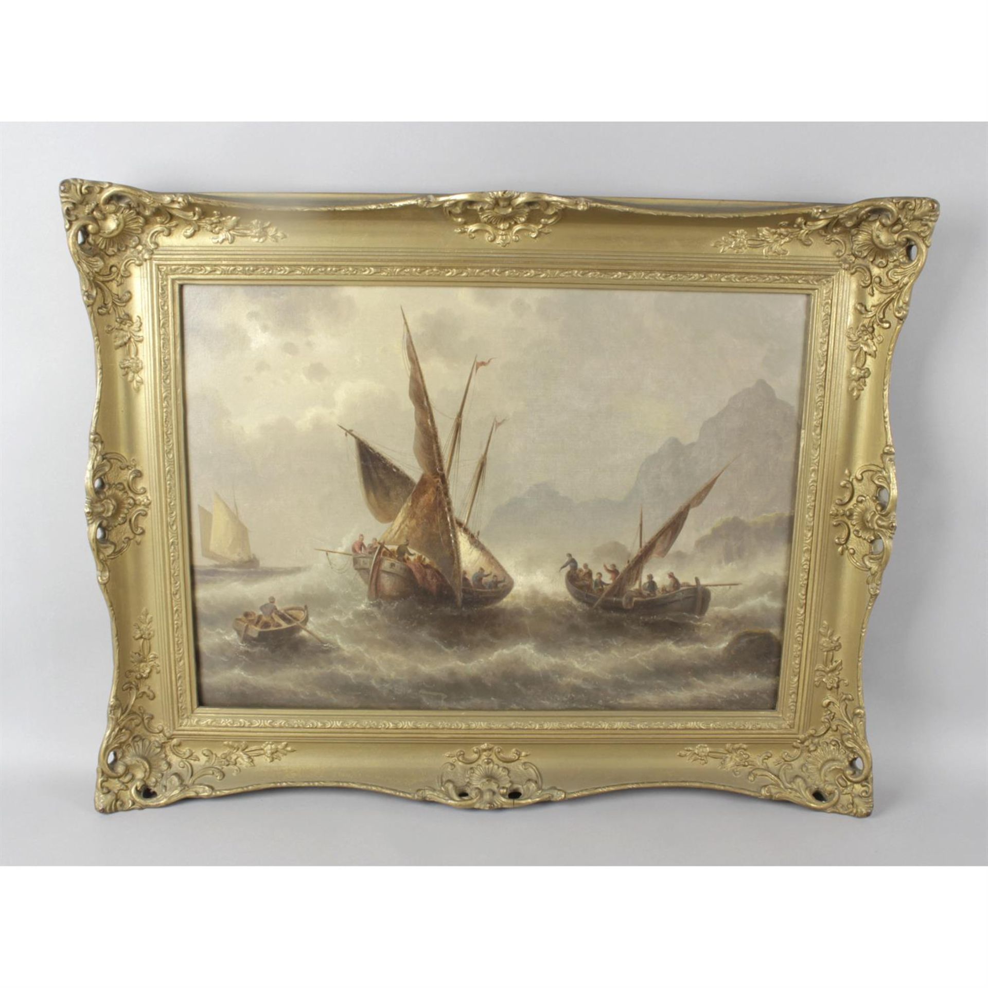 A 19th century oil painting on canvas of a stormy seascape. - Image 2 of 2