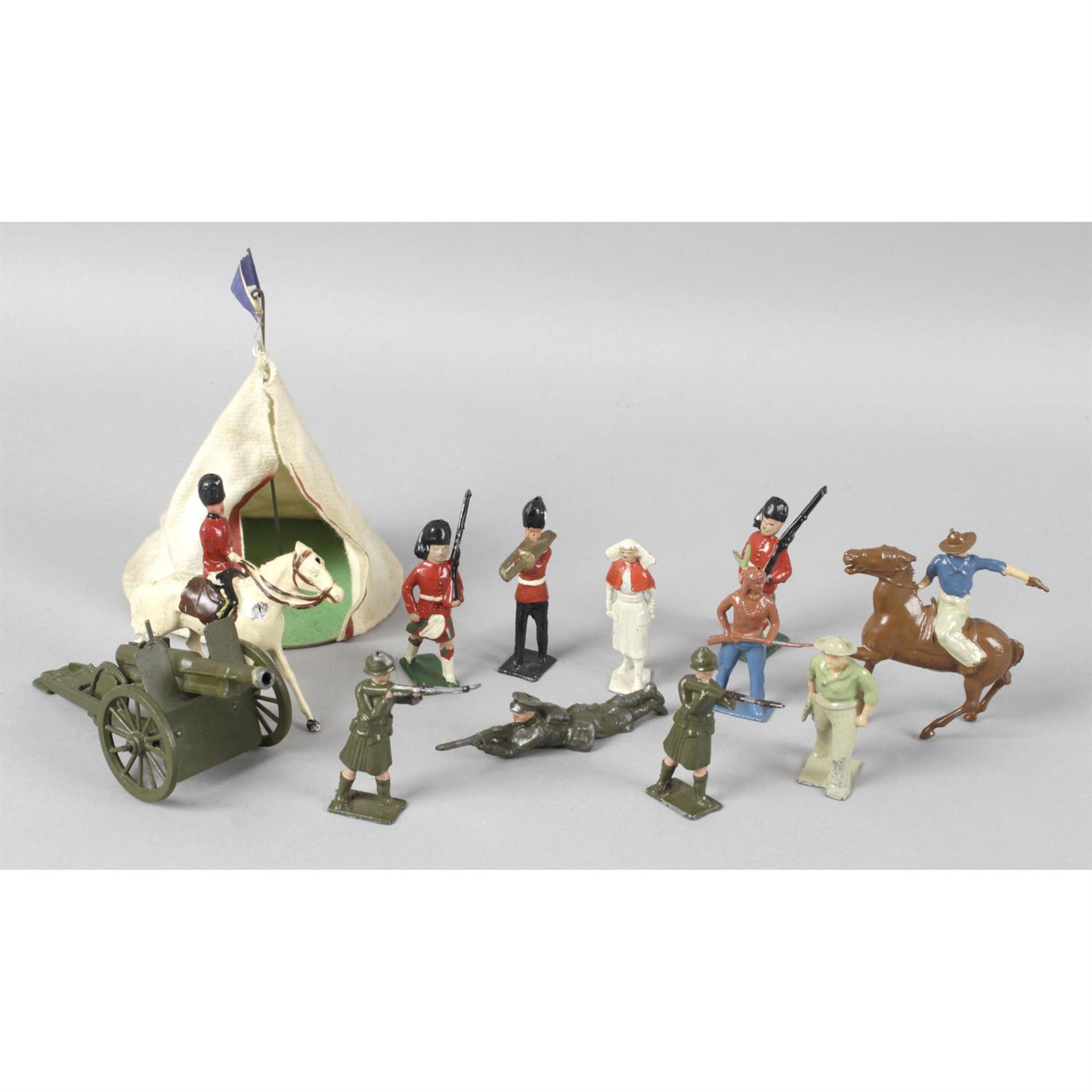 Selection of painted cast figurines to include Britains figurines