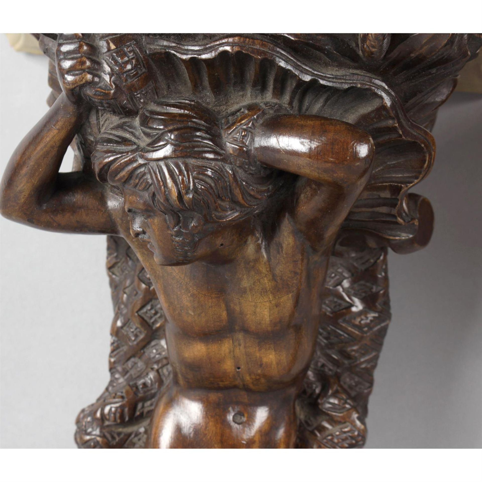 A pair of 19th century carved wooden corbels modelled as a mermaid and merman. - Image 3 of 4