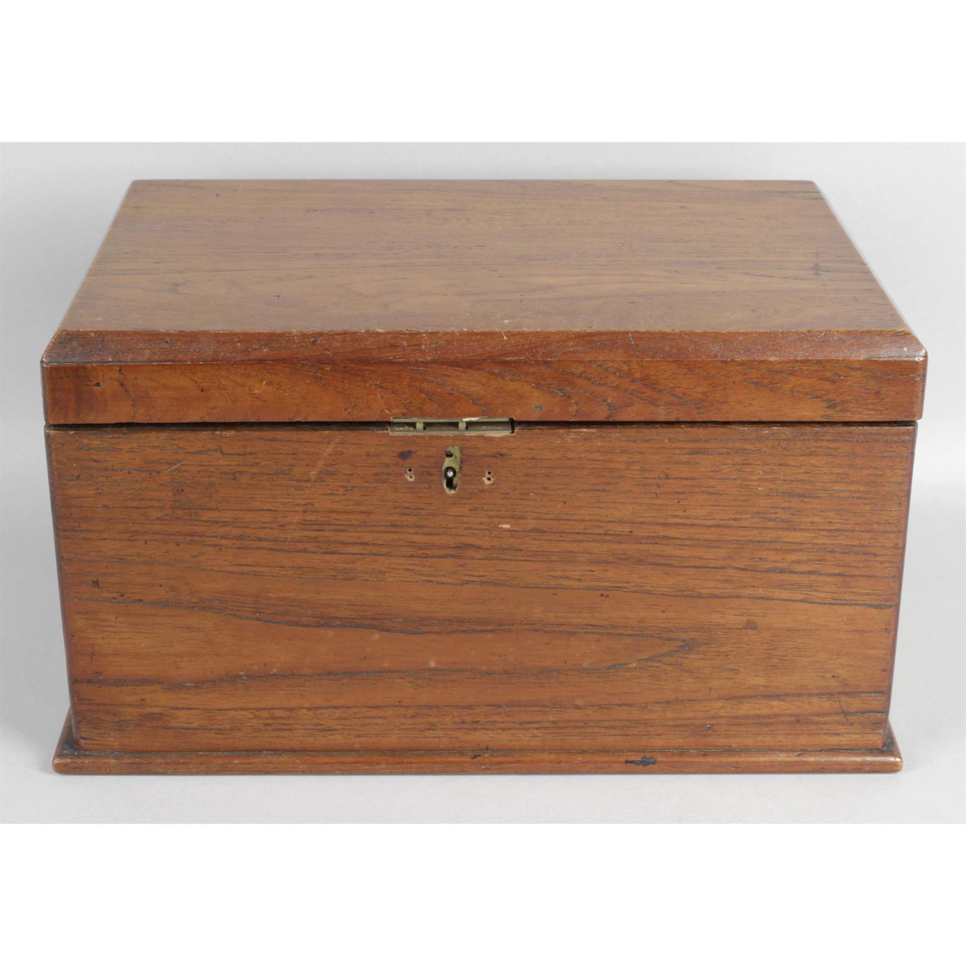 An early 20th century rectangular teak storage box.