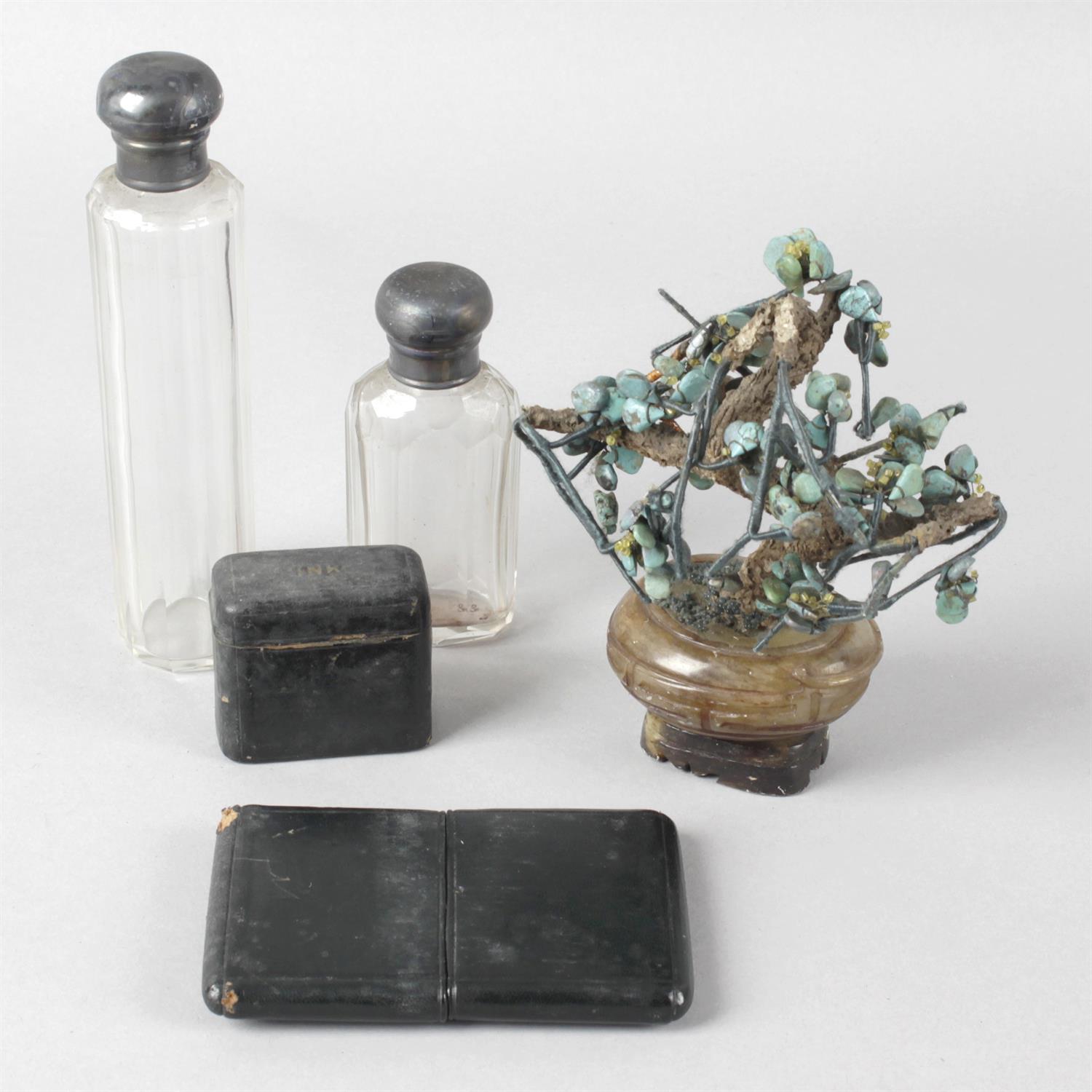 Mixed selection of assorted items including a thimble, ink well, silver vesta case,