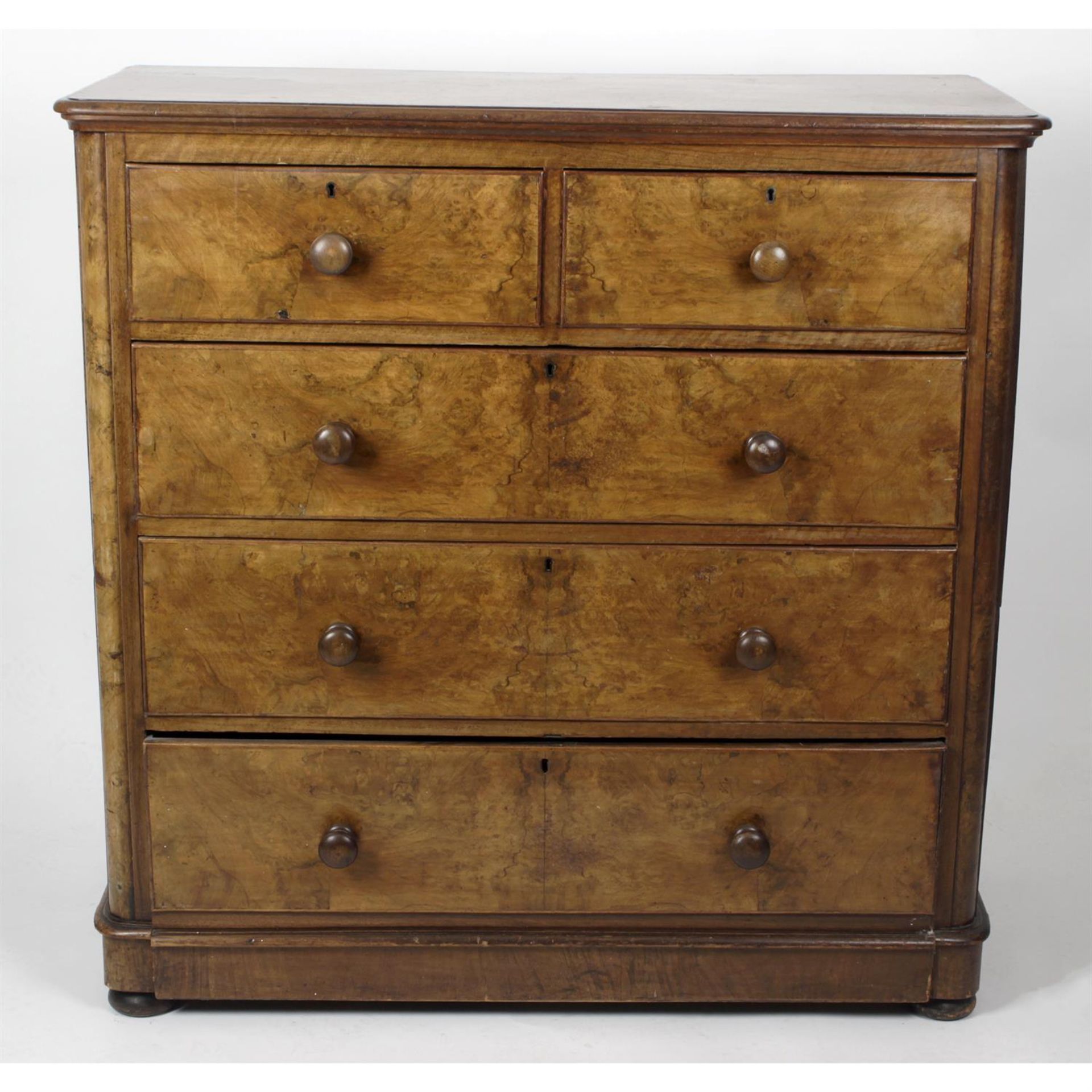 19th century mahogany and burr wood chest of drawers