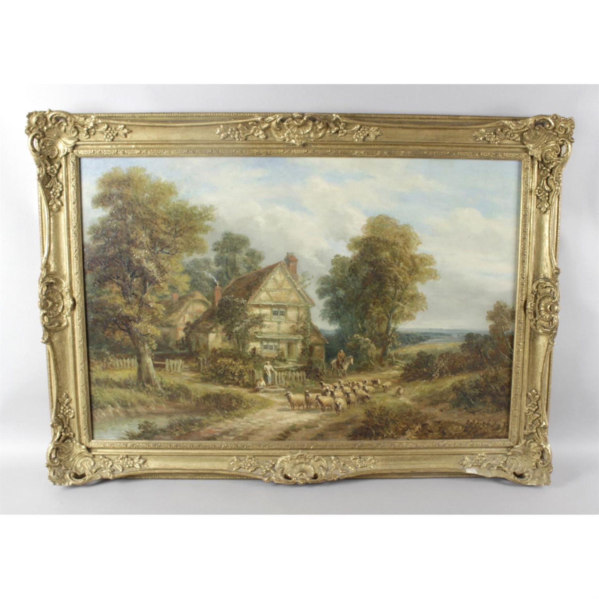 Thomas Thomas (1839 - 1915), oil on canvas country cottage scene - Image 2 of 3