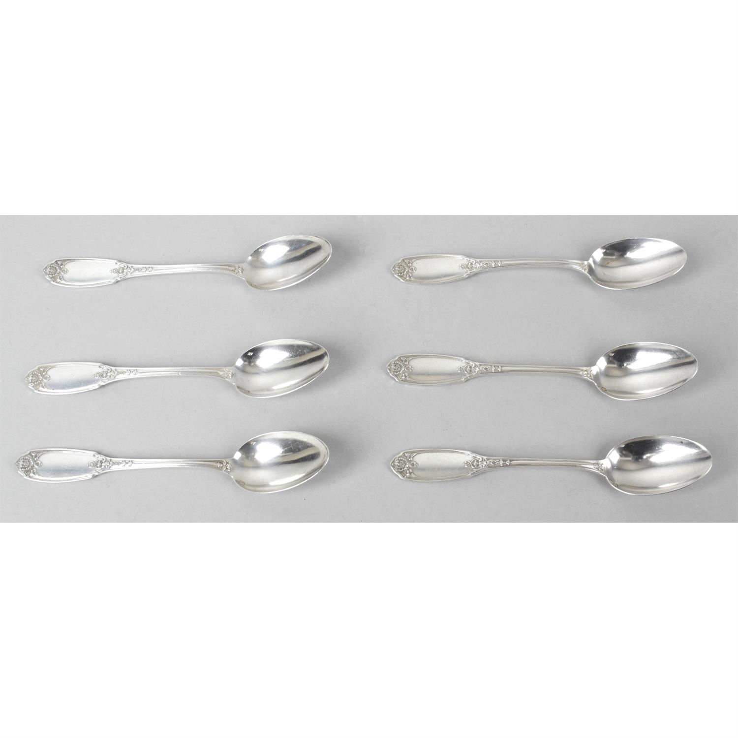 A set of six French silver teaspoons.