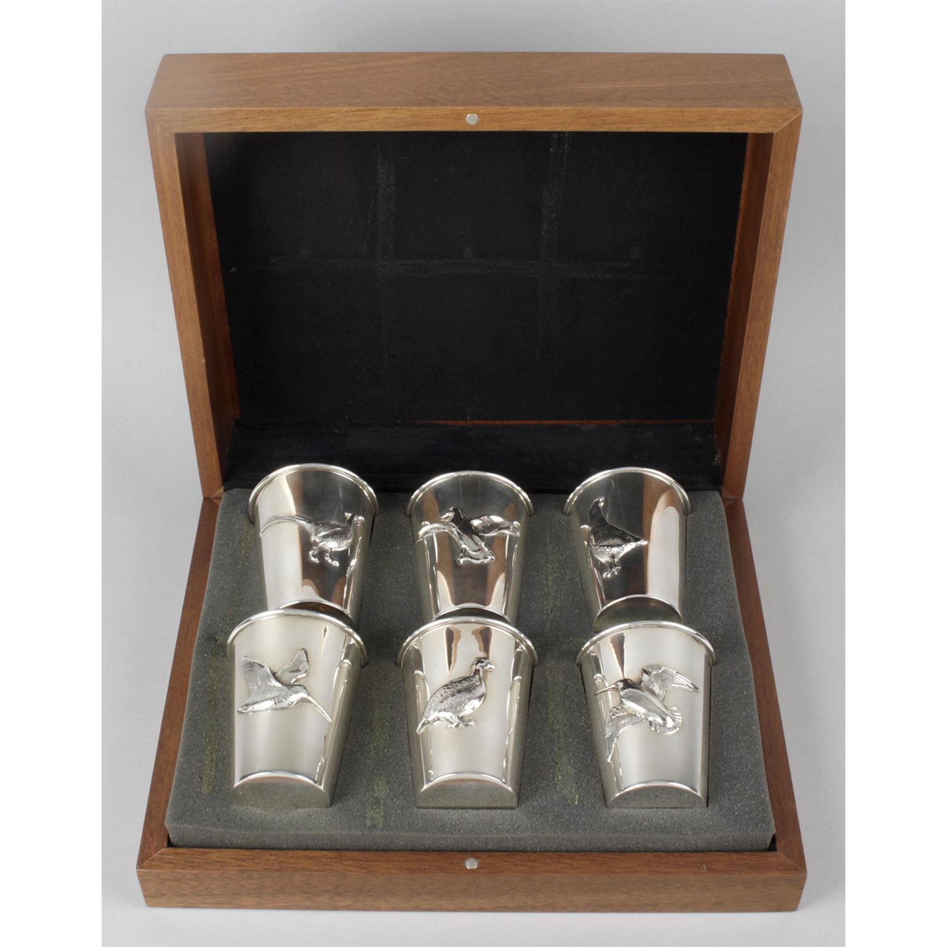 A modern cased set of six silver game bird cups. - Image 3 of 3