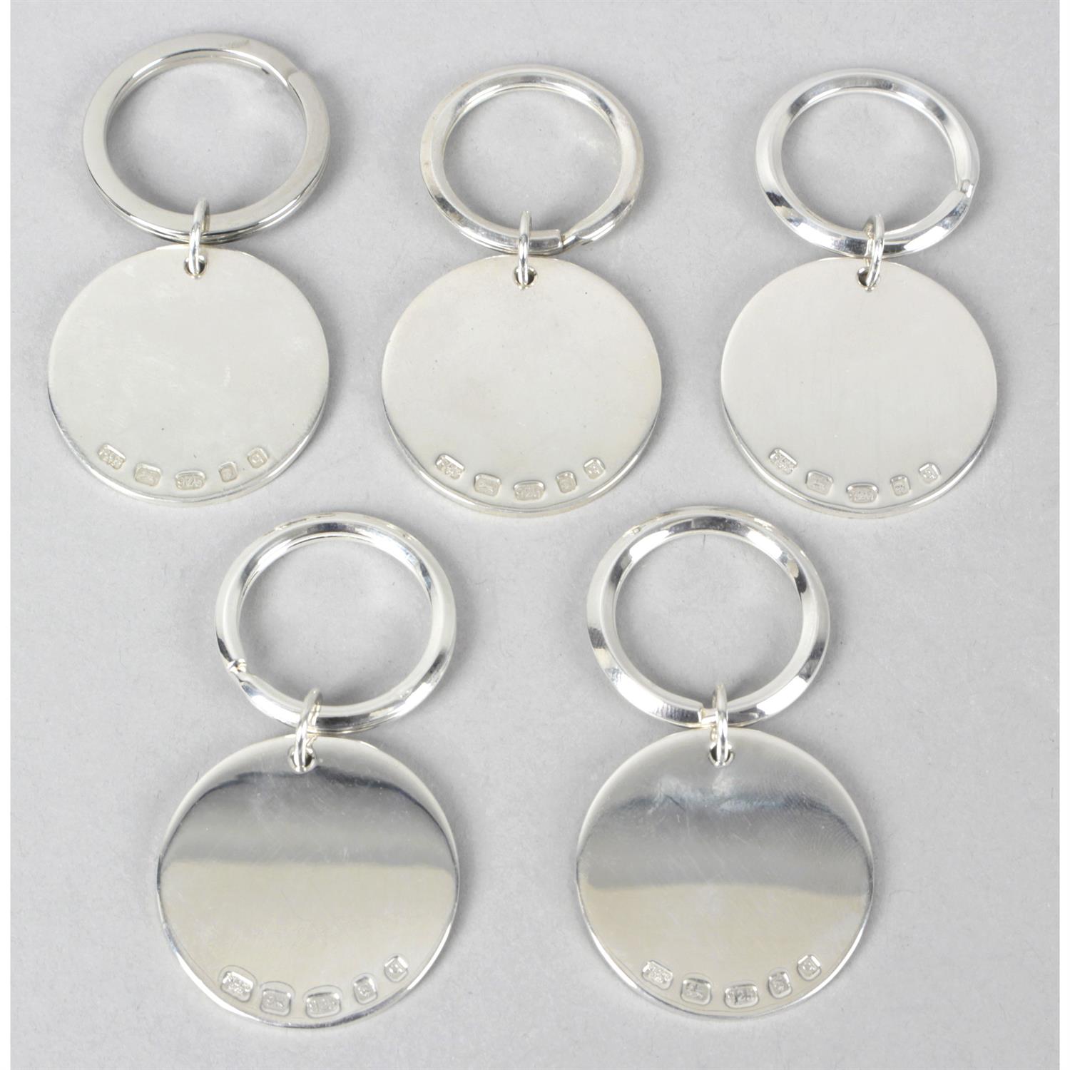 A set of five silver key rings.