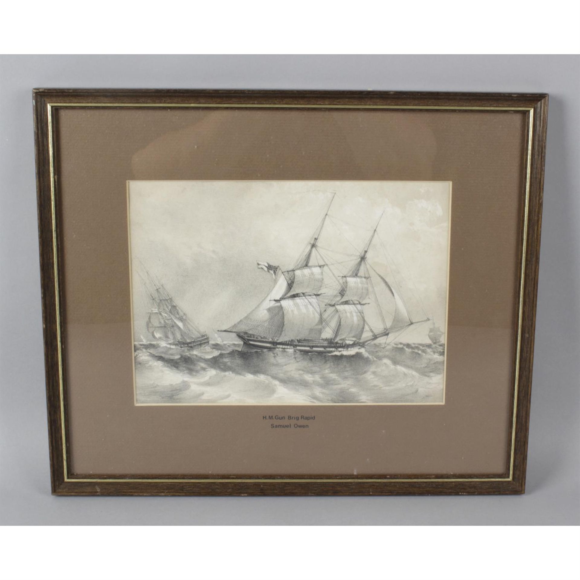 S. Owen (1769 - 1857) pencil and charcoal seascape with H.M Gun Brig "Rapid" - Image 2 of 3