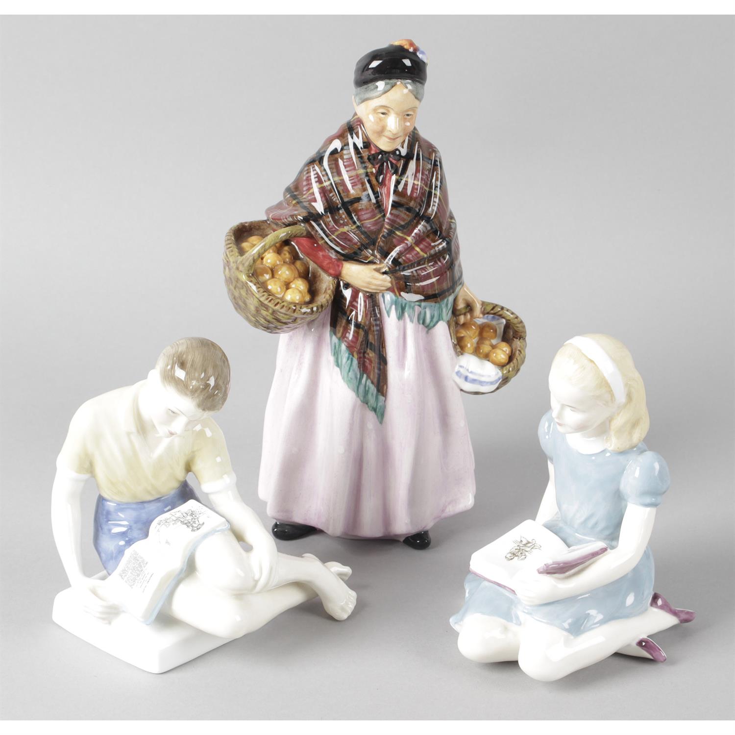 Three Royal Doulton figurines and Royal Crown Derby paperweight