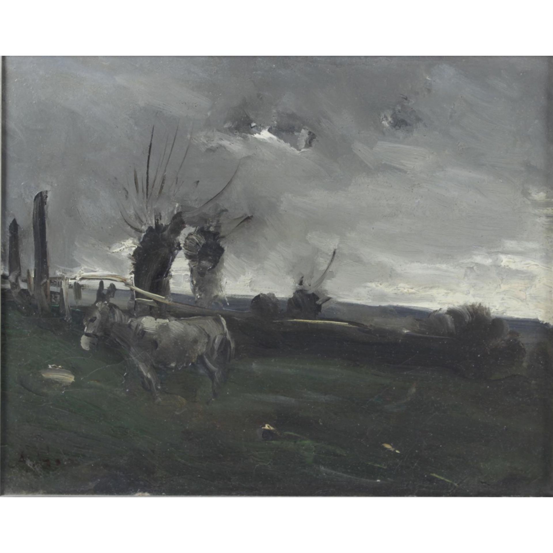 Antoine Vollon, oil on canvas depicting a donkey in a field.