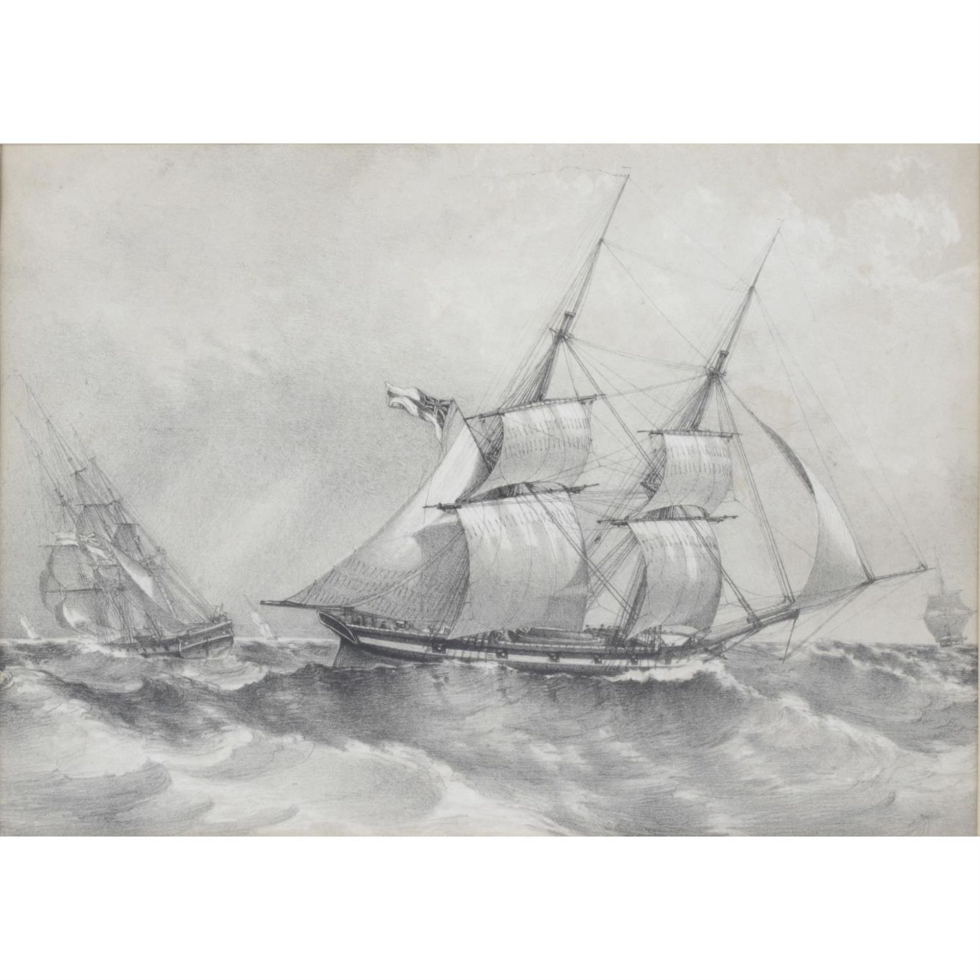 S. Owen (1769 - 1857) pencil and charcoal seascape with H.M Gun Brig "Rapid"