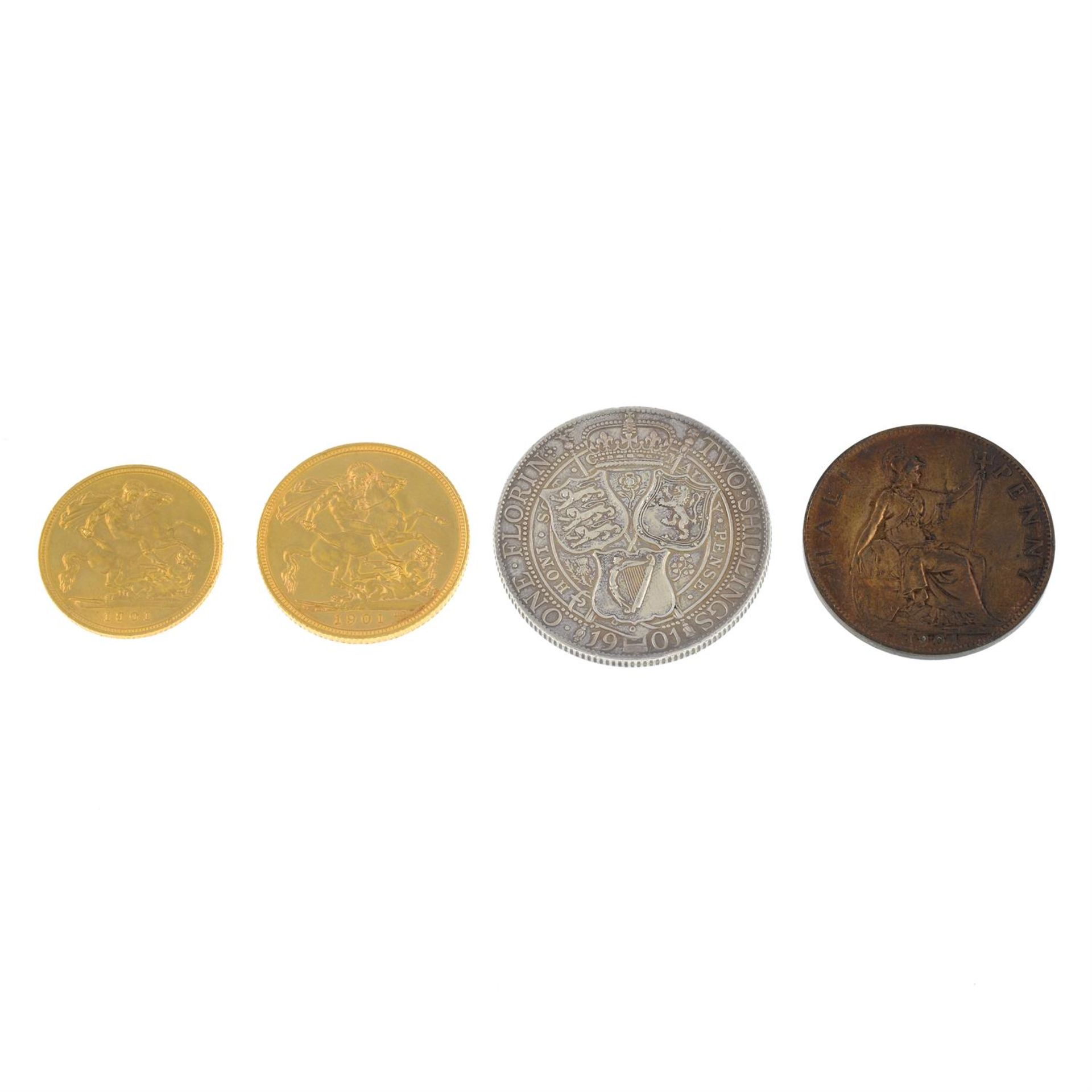 A set of Victoria old head coinage in a contemporary red leather fitted case with a portrait - Bild 6 aus 6