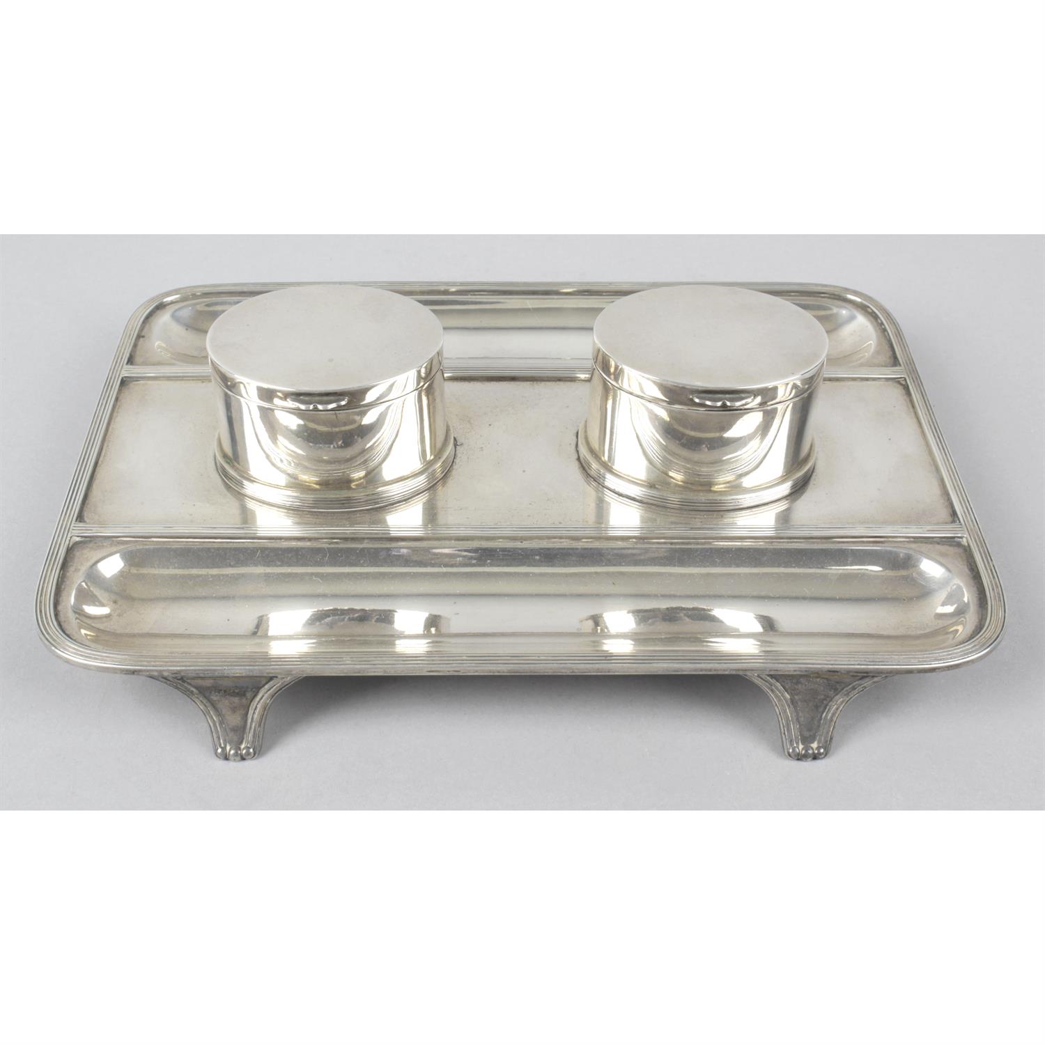 A George V silver ink stand.
