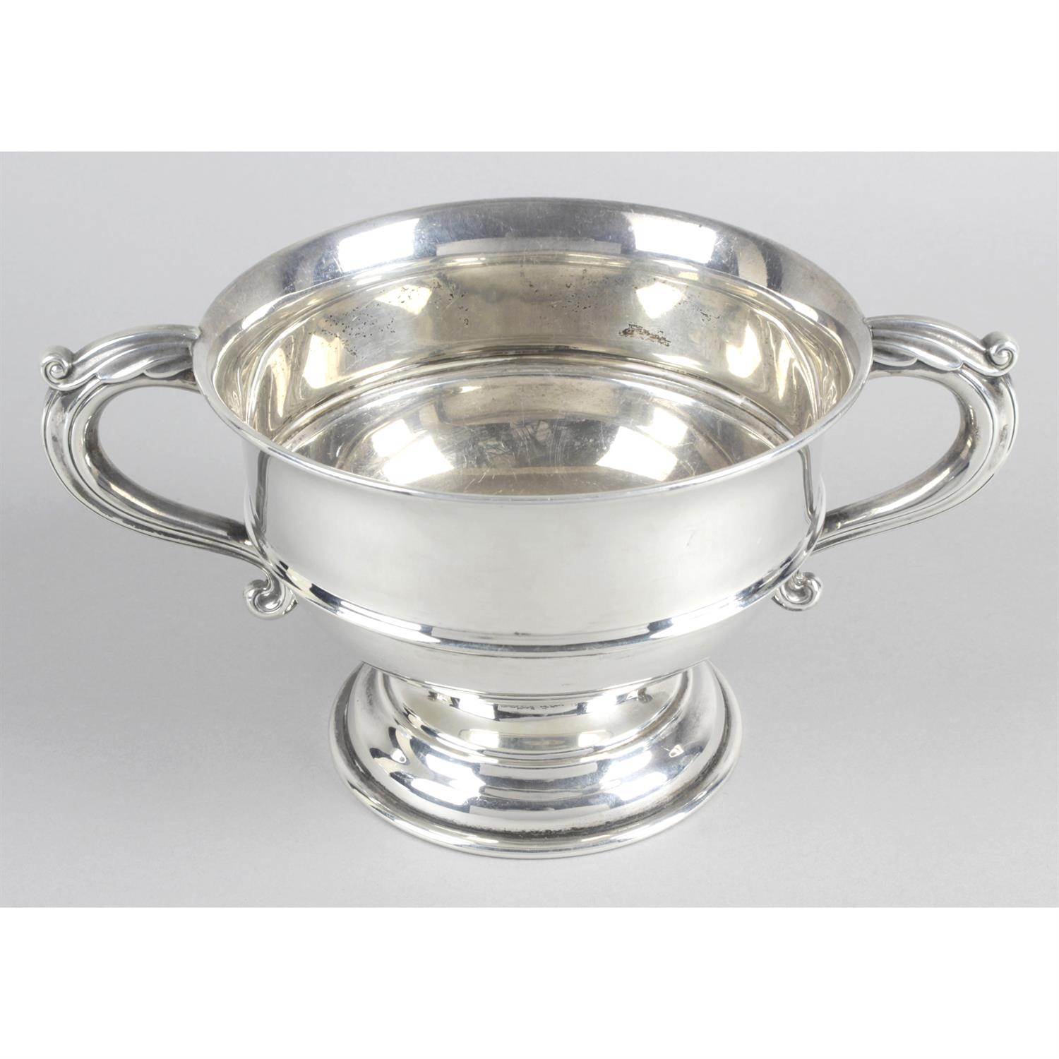 A 1920's silver twin-handled pedestal bowl.