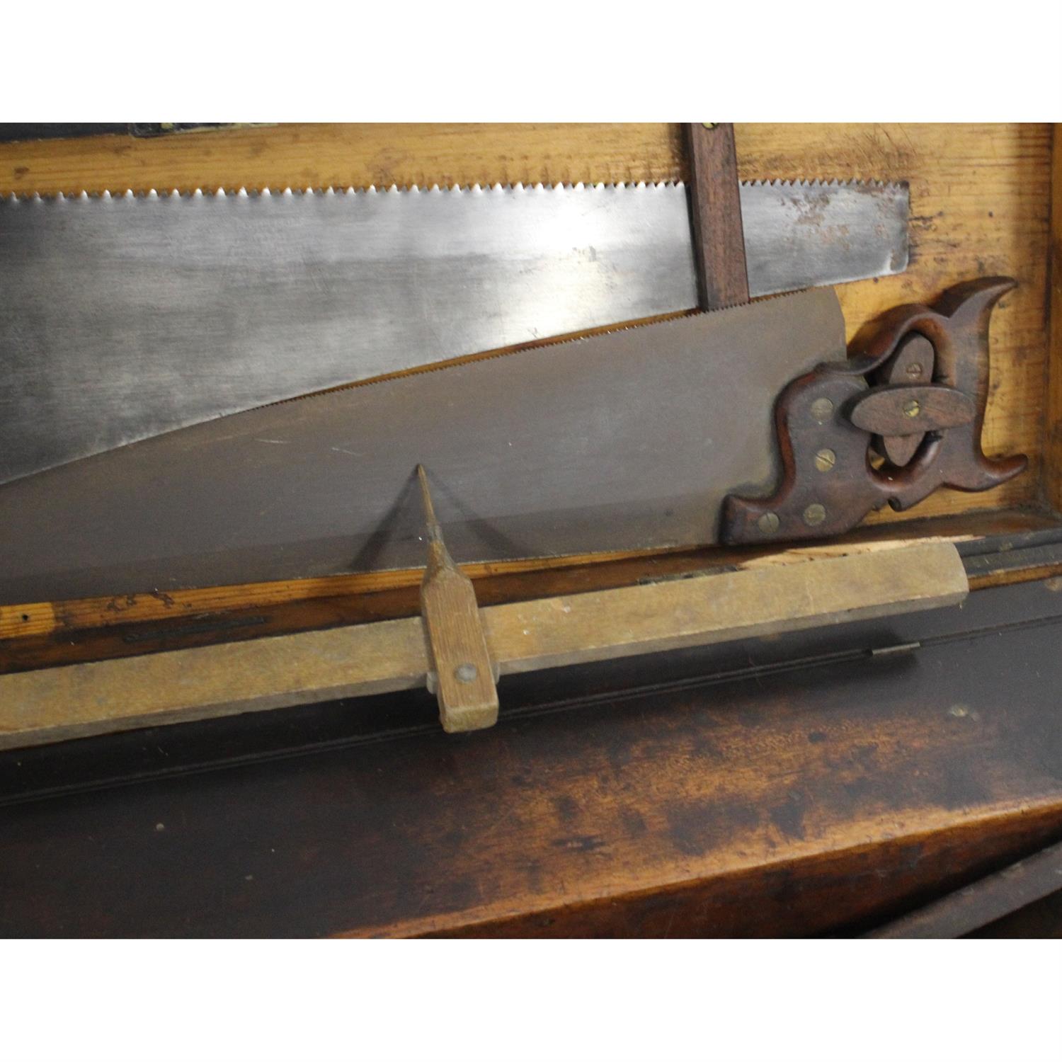 An early 20th century black painted wooden tool box. - Image 2 of 4