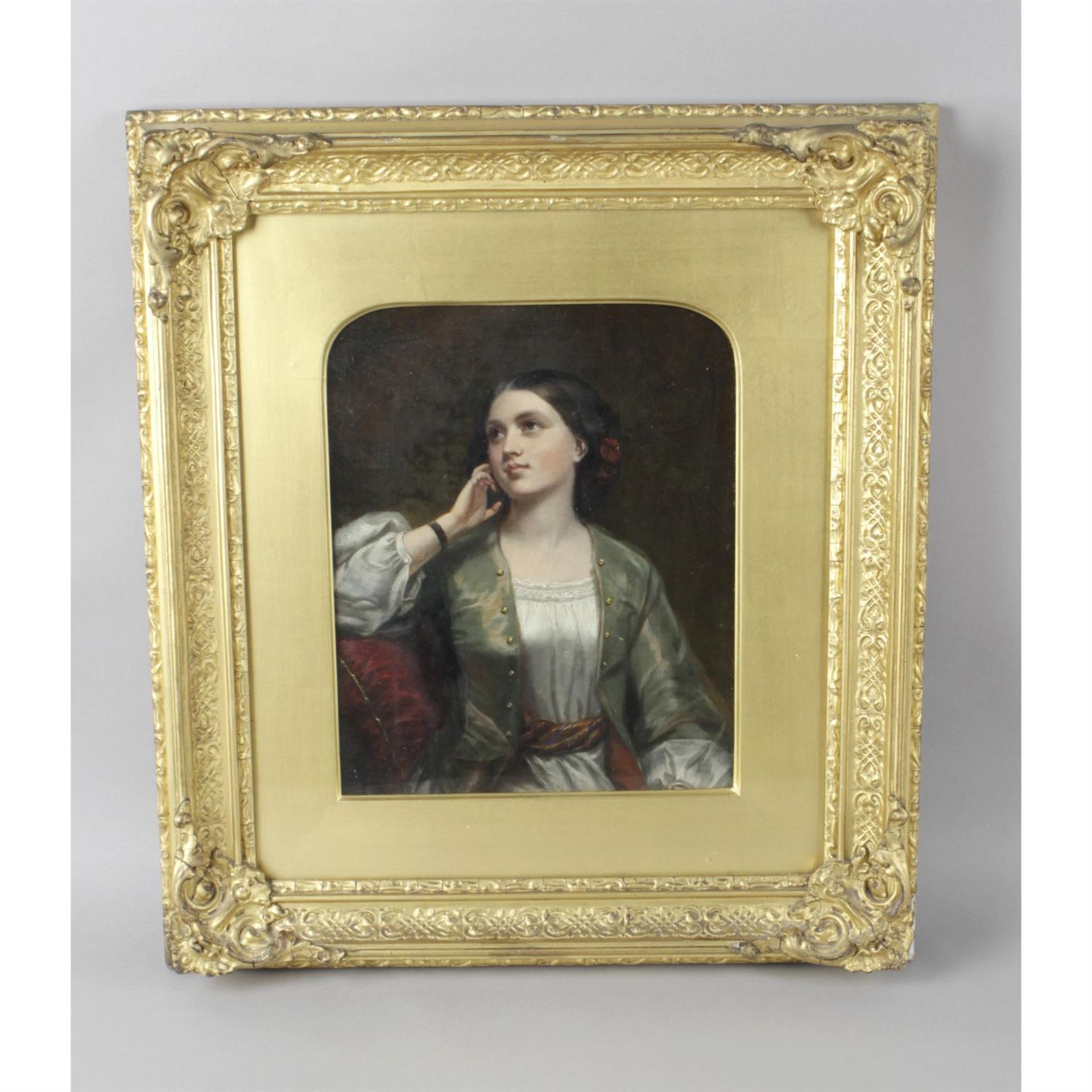 19th century oil painting on canvas, half length portrait of a young lady - Image 2 of 2