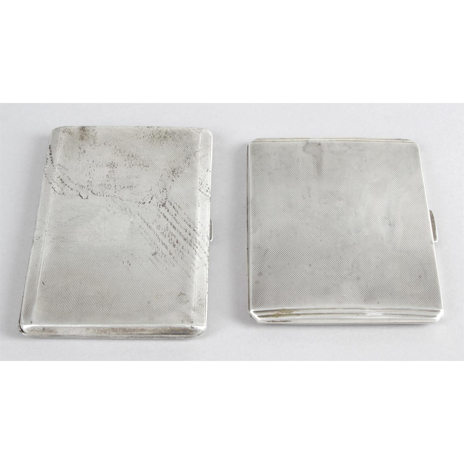 A 1930's silver cigarette case, together with a similar 1940's example. (2).