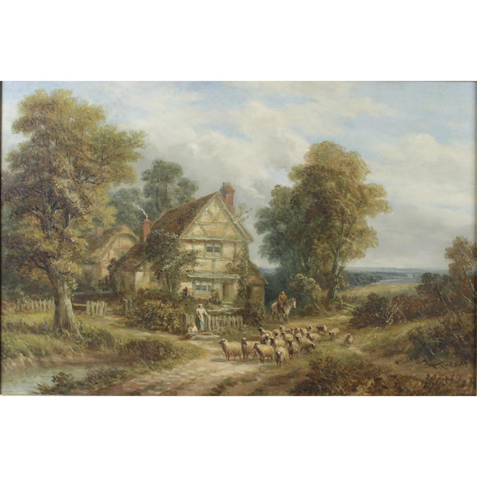 Thomas Thomas (1839 - 1915), oil on canvas country cottage scene