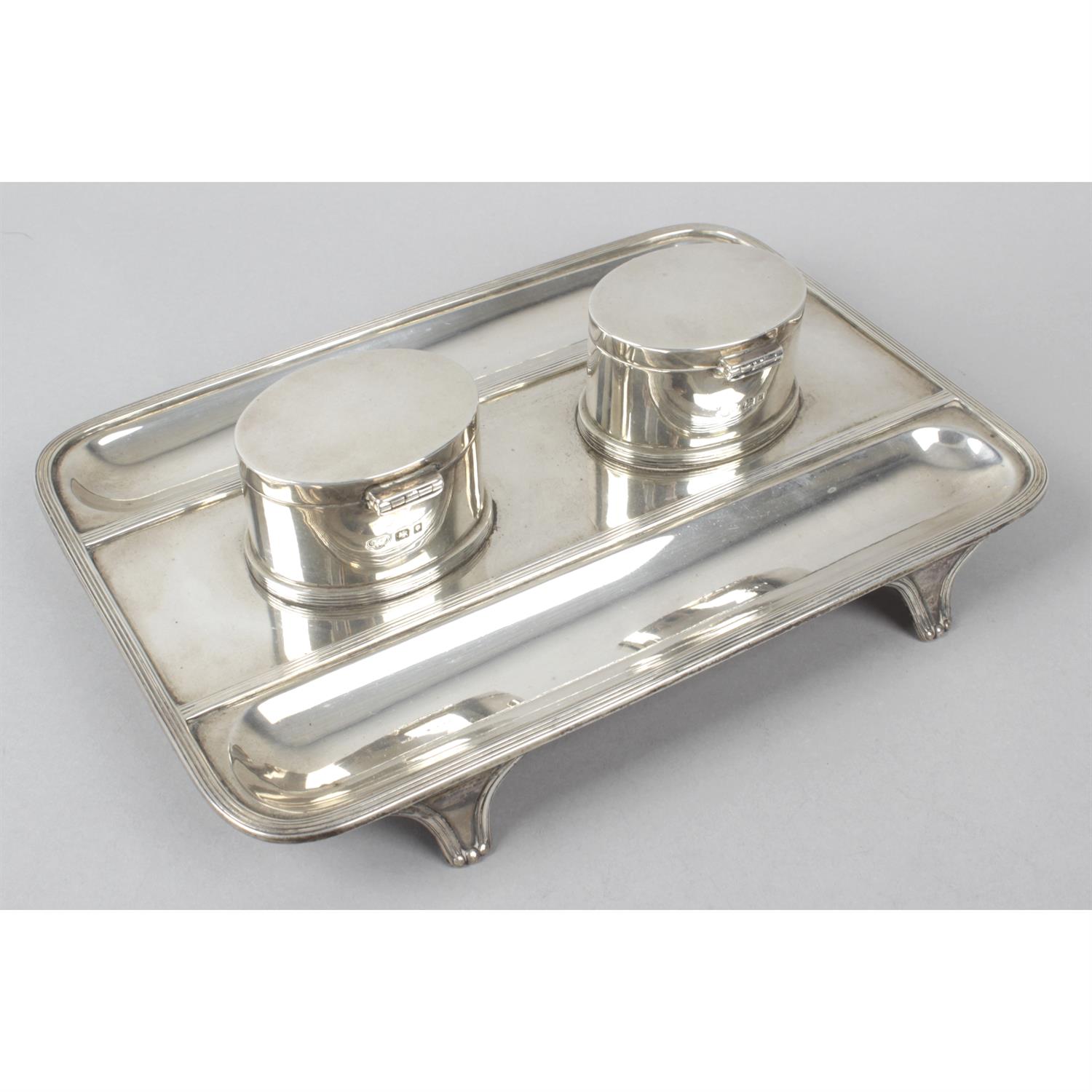 A George V silver ink stand. - Image 2 of 6