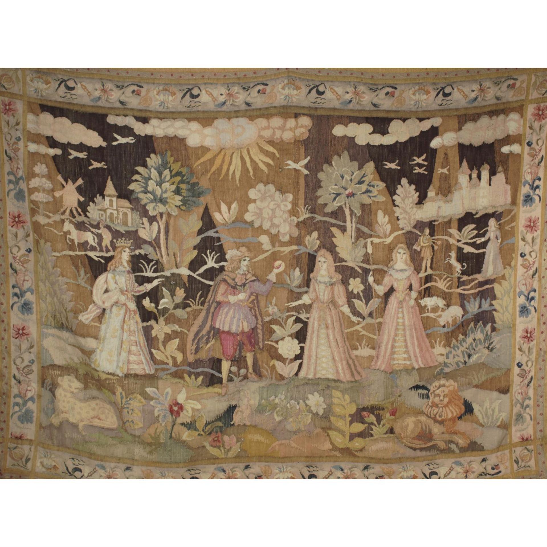 A large wall hanging woollen tapestry