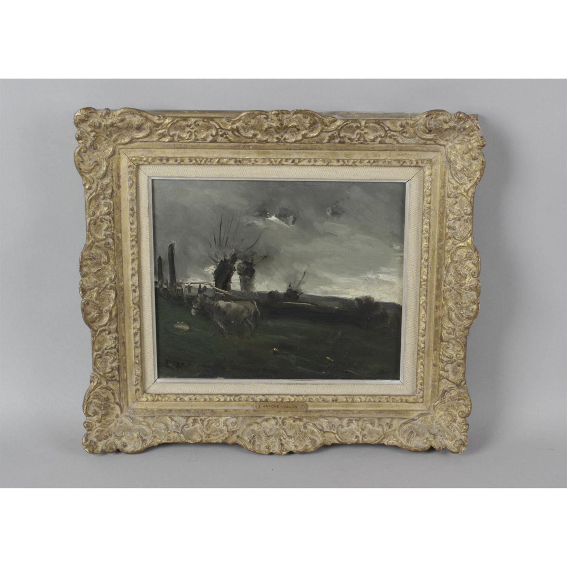 Antoine Vollon, oil on canvas depicting a donkey in a field. - Image 2 of 3