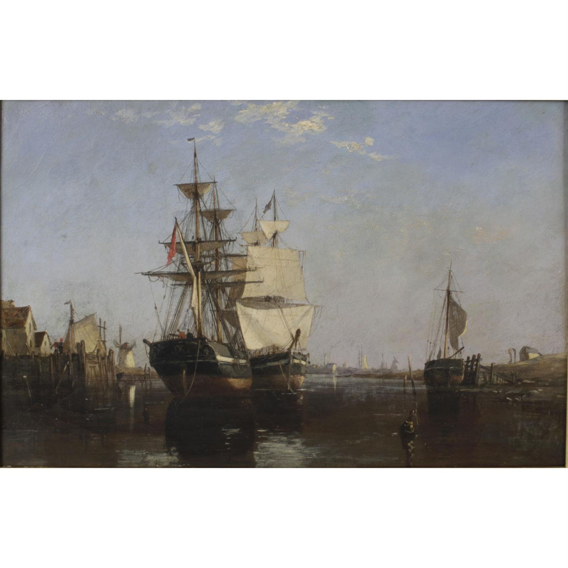 R. H Nibbs (1841 - 1889), river scene with sailing vessels
