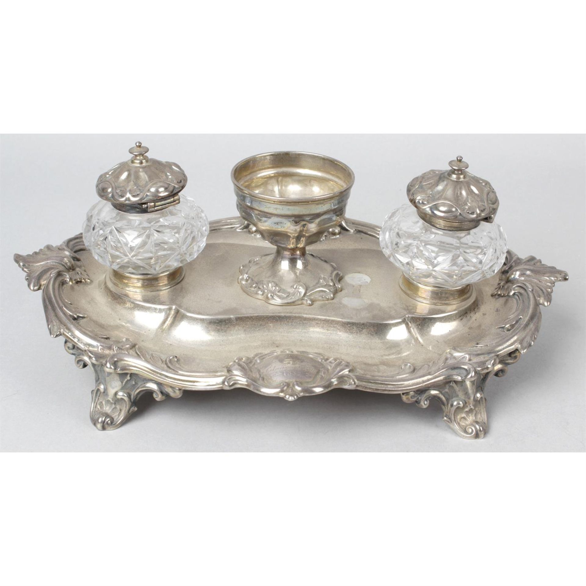 A Victorian silver inkstand.