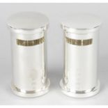 A pair of novelty silver money boxes modelled as pillar boxes.