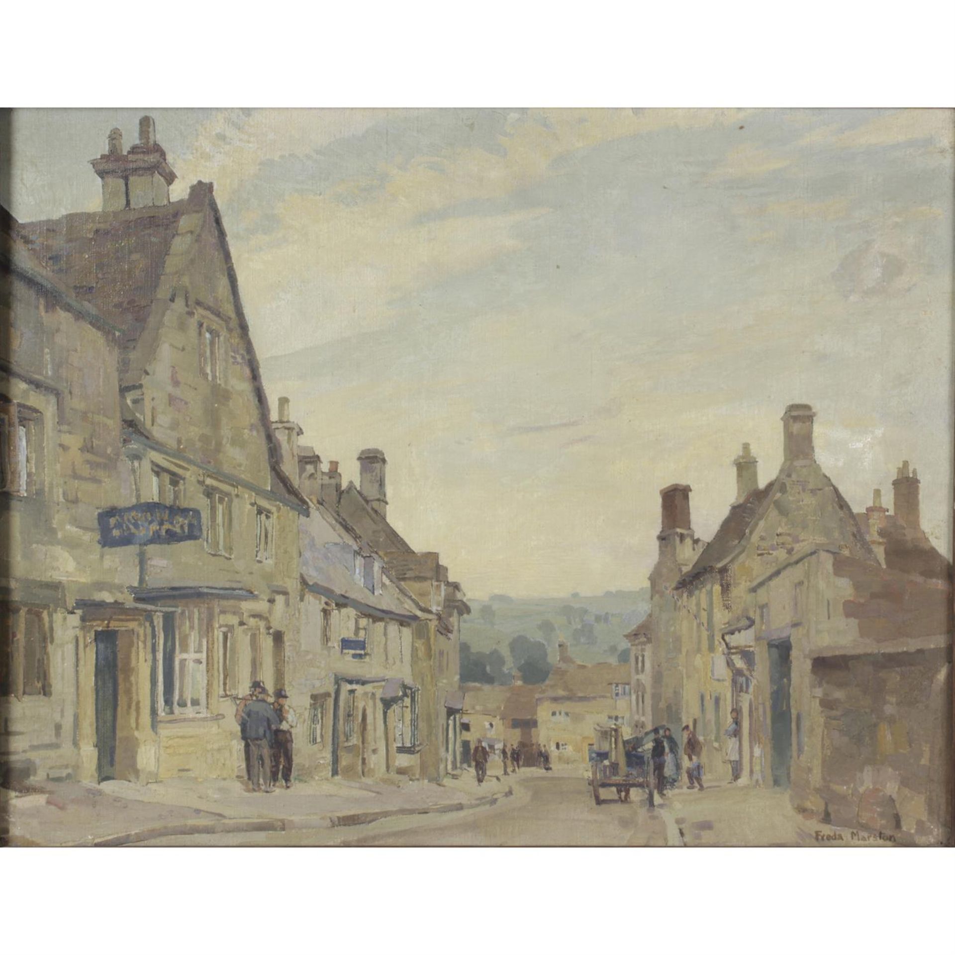 Freda Marston (1895 - 1949), "A Cotswold Village - (Painswick)", oil on canvas