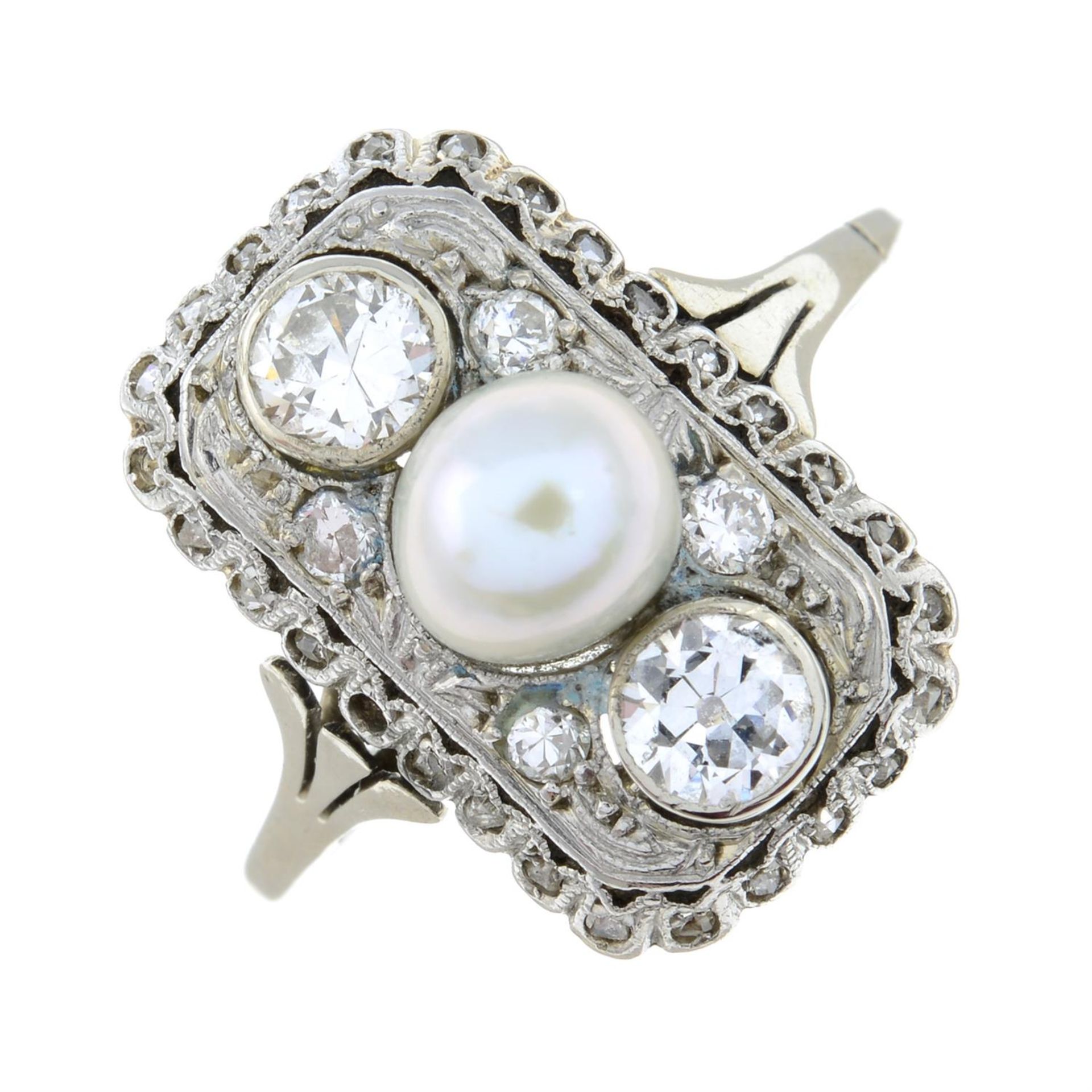 A circular-cut diamond and pearl ring. - Bild 2 aus 6