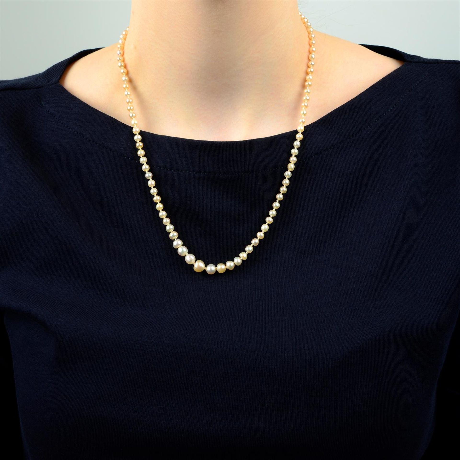A graduated natural pearl single-strand necklace, with old-cut diamond clasp. - Image 6 of 6