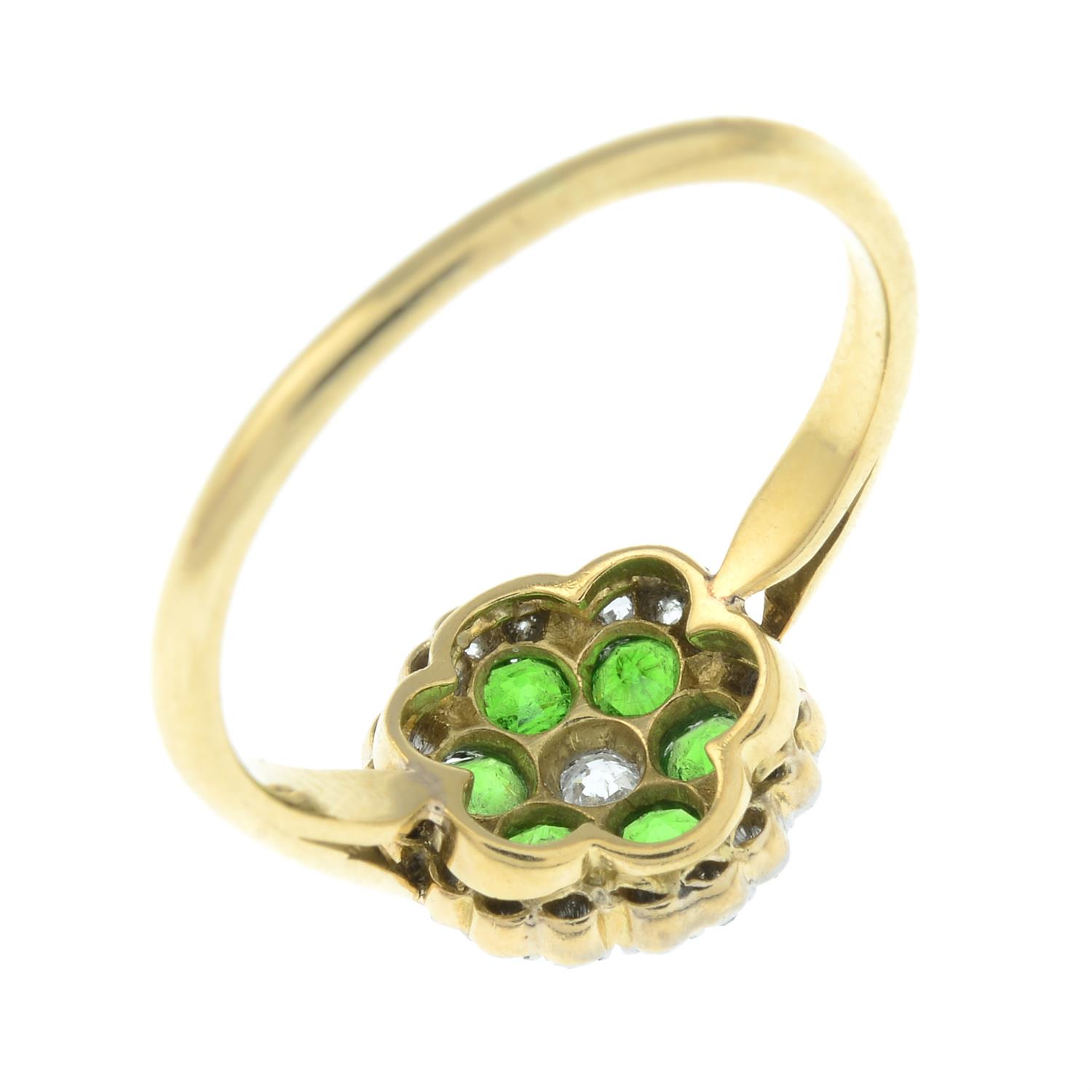 An early 20th century 18ct gold diamond and demantoid garnet cluster ring. - Image 5 of 6