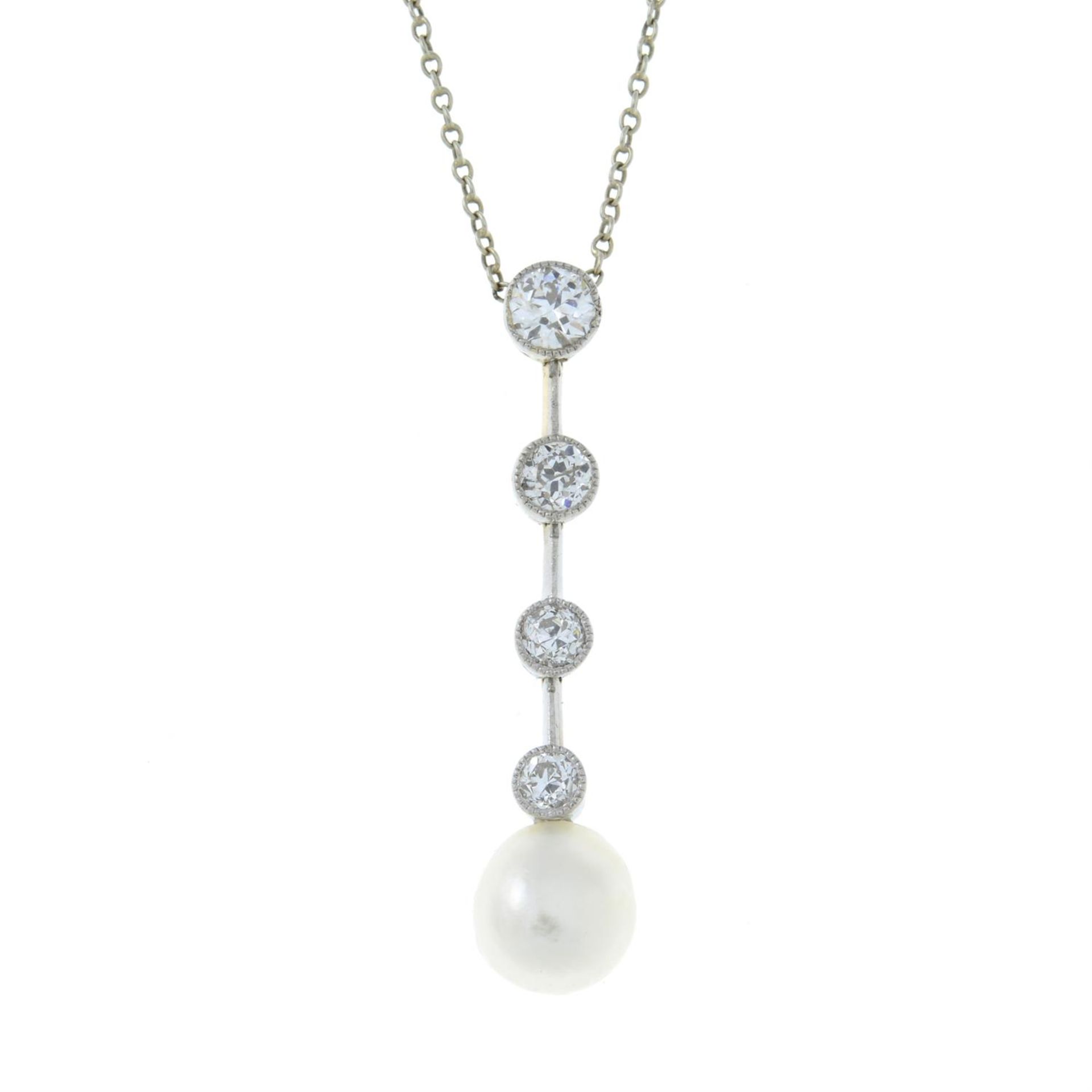 A pearl and graduated circular-cut diamond collet pendant, on chain. - Bild 2 aus 5