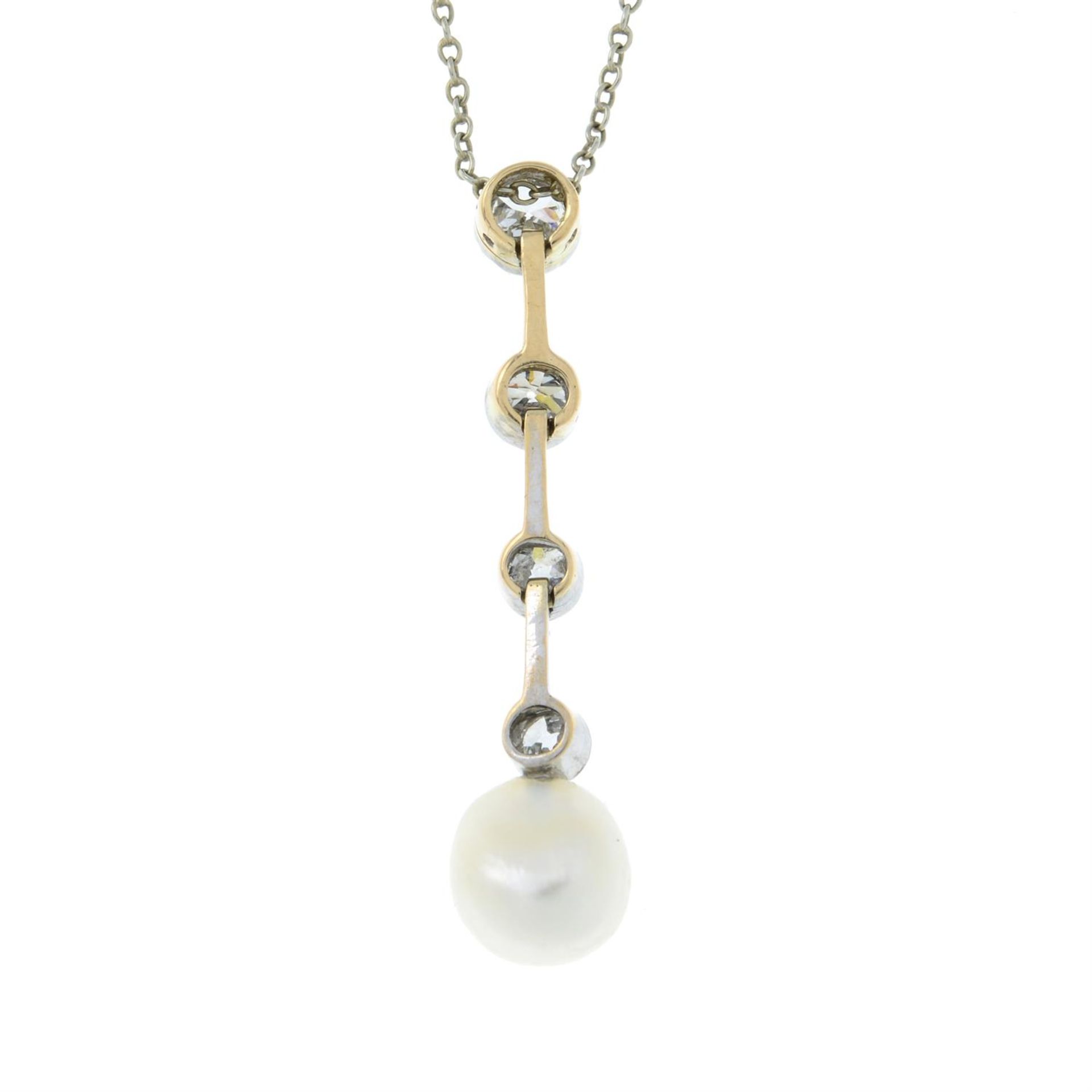 A pearl and graduated circular-cut diamond collet pendant, on chain. - Bild 3 aus 5
