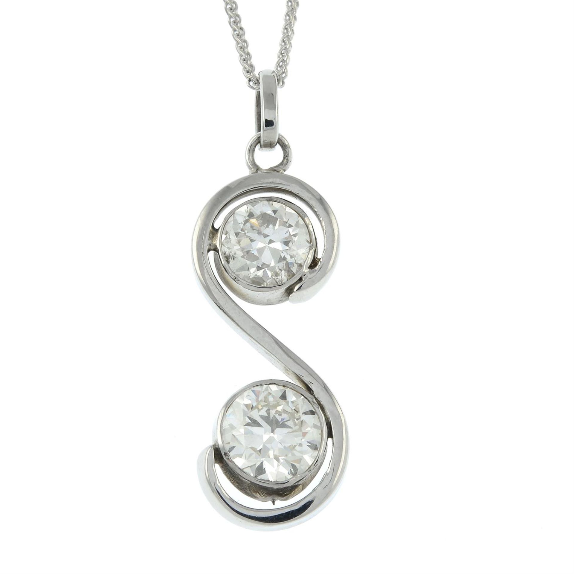 A brilliant-cut diamond two-stone pendant, with 18ct gold chain. - Image 2 of 5